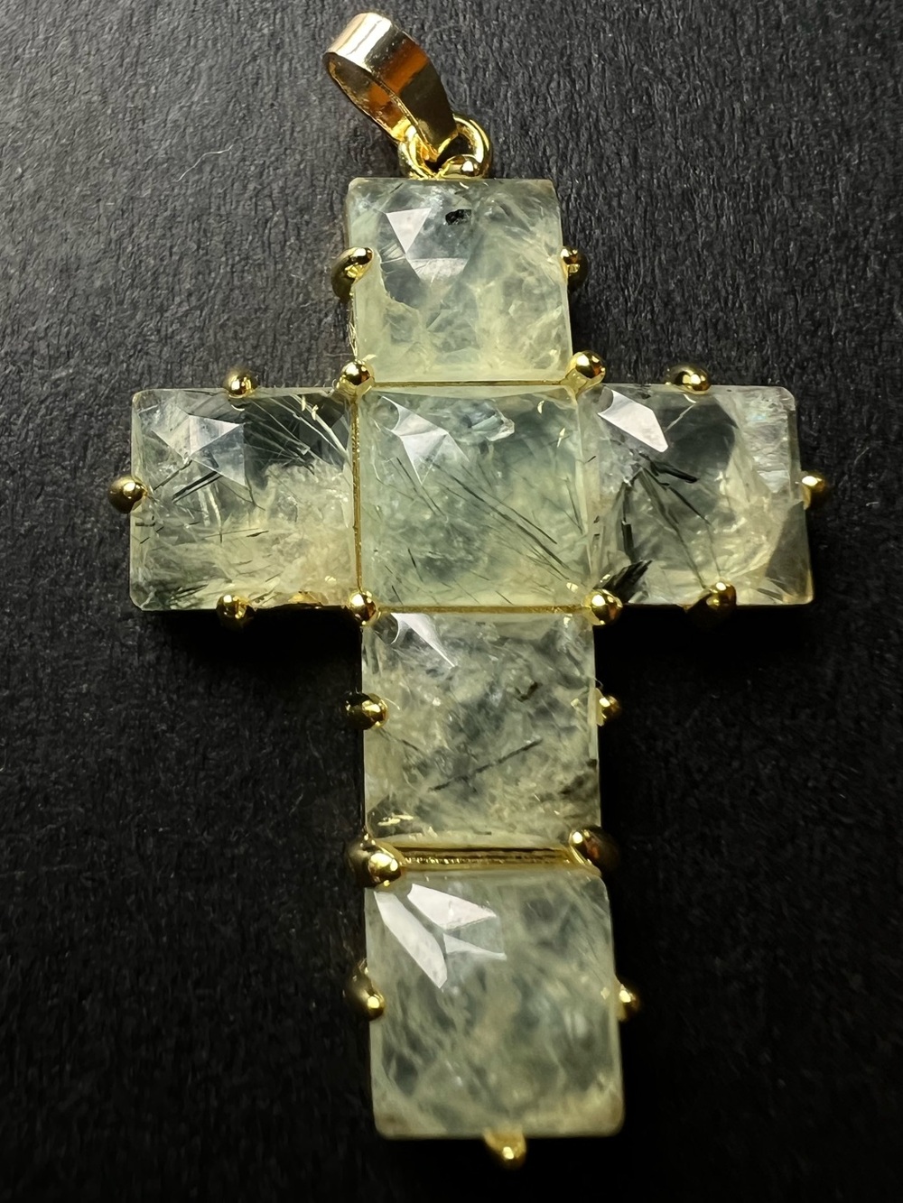 Genuine Prehnite Cross Pendant NWOT